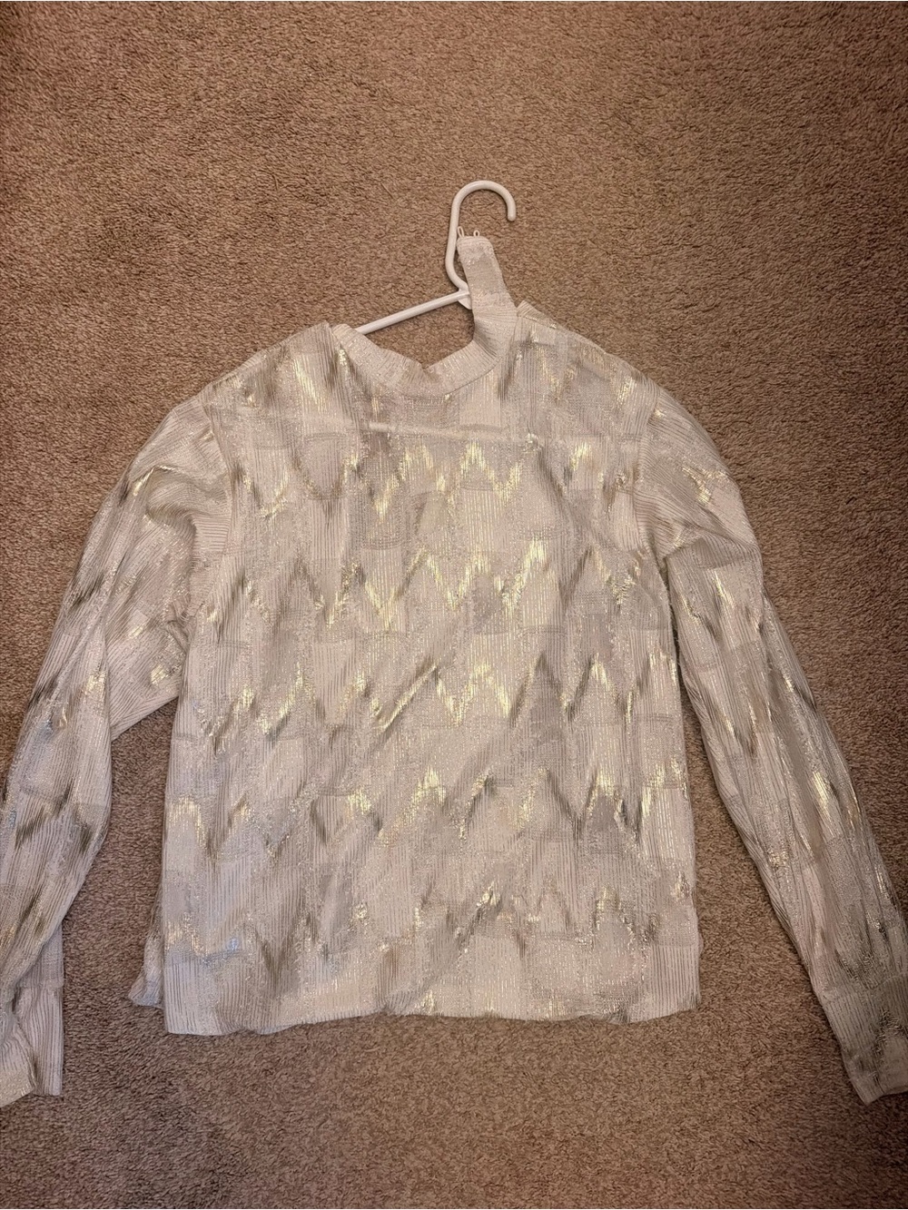 Zara Cream Sweater with Metallic Chevron Accents
